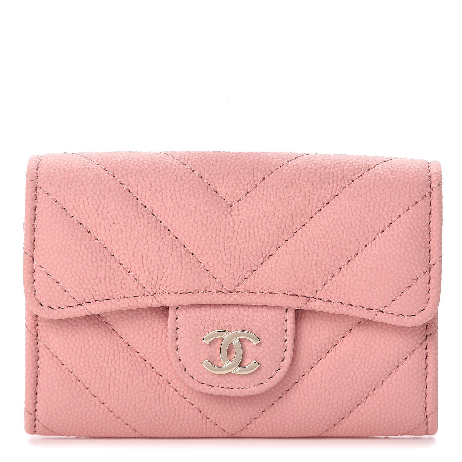 Chanel Caviar Chevron Quilted Flap Card Holder Pink 1 of 9
