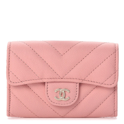 Chanel Caviar Chevron Quilted Flap Card Holder Pink 1 of 9