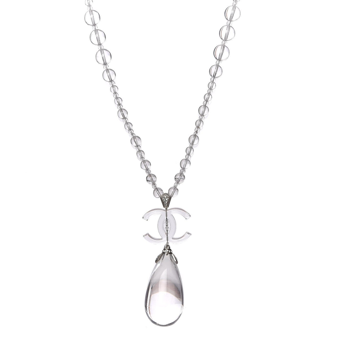 Translucent Resin Crystal CC Long Chain Necklace Silver