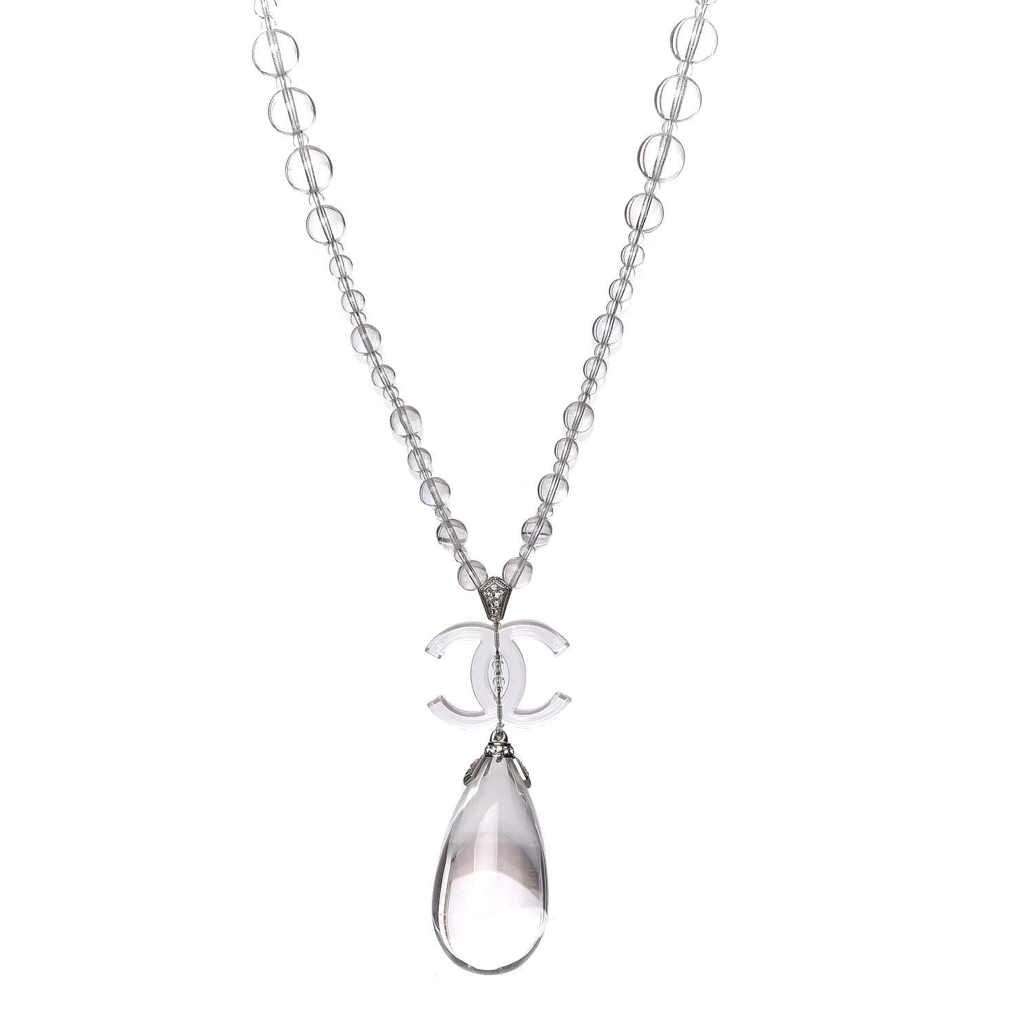 Chanel Translucent Resin Crystal CC Long Chain Necklace Silver 1 of 4