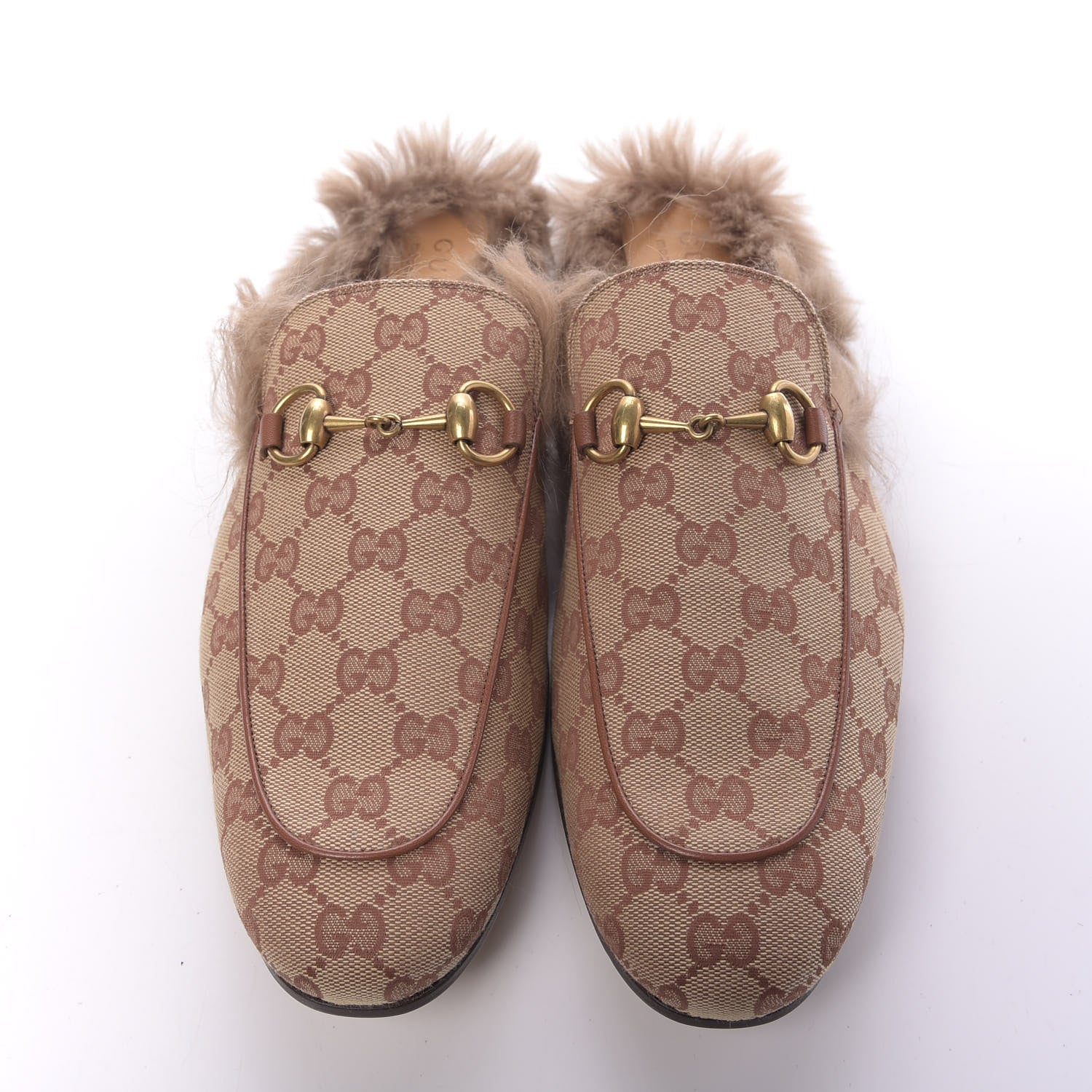 Gucci GG Monogram Fur Mens Princetown Slippers 9 Beige Ruggine Rust 6 of 9