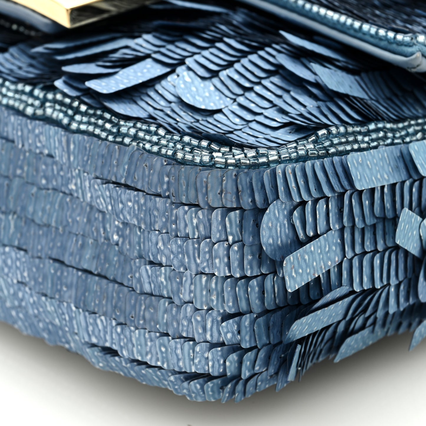 Denim Effect Sequin Paillettes Shiny Nappa Sex and the City Mini Baguette Blue