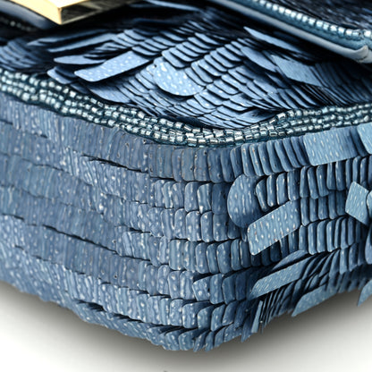 Fendi Denim Effect Sequin Paillettes Shiny Nappa Sex and the City Mini Baguette Blue 10 of 10