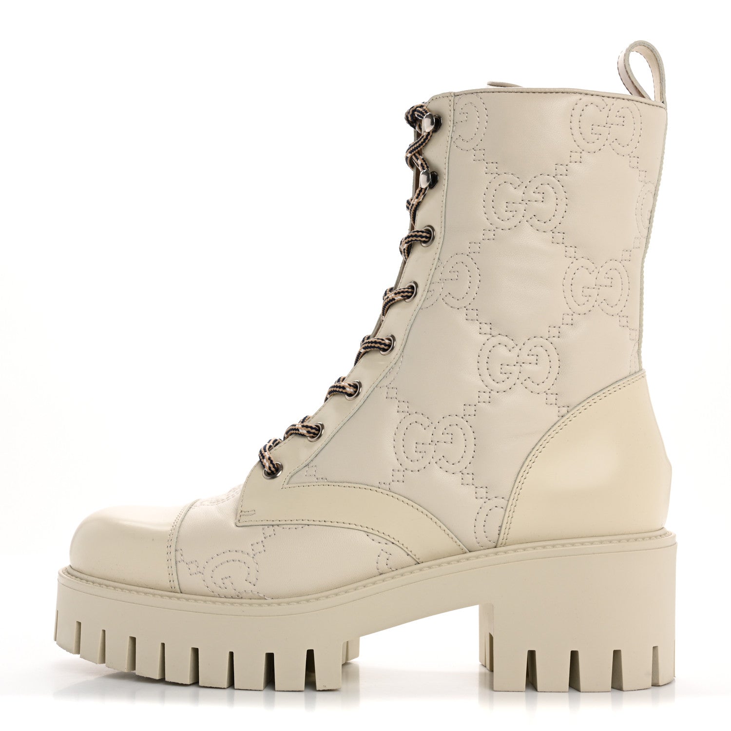 Gucci Cordovan Lux Nappa GG Matelasse Lace Up 60mm Combat Boots 39 Milk White 1 of 11