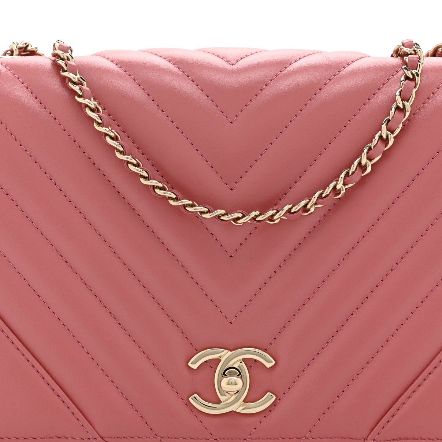 Calfskin Chevron Quilted Small Statement Flap Pink