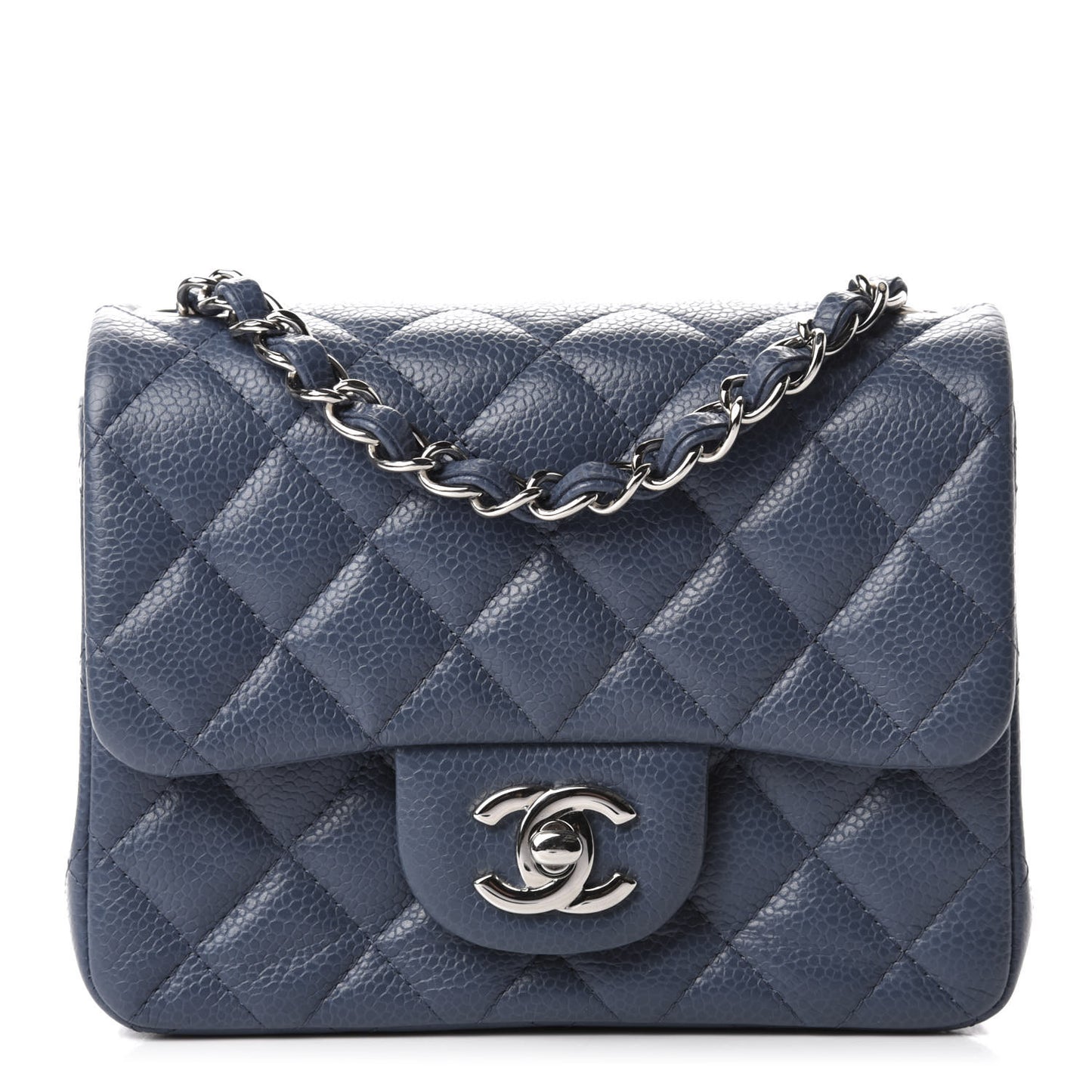 Caviar Quilted Mini Square Flap Dark Blue