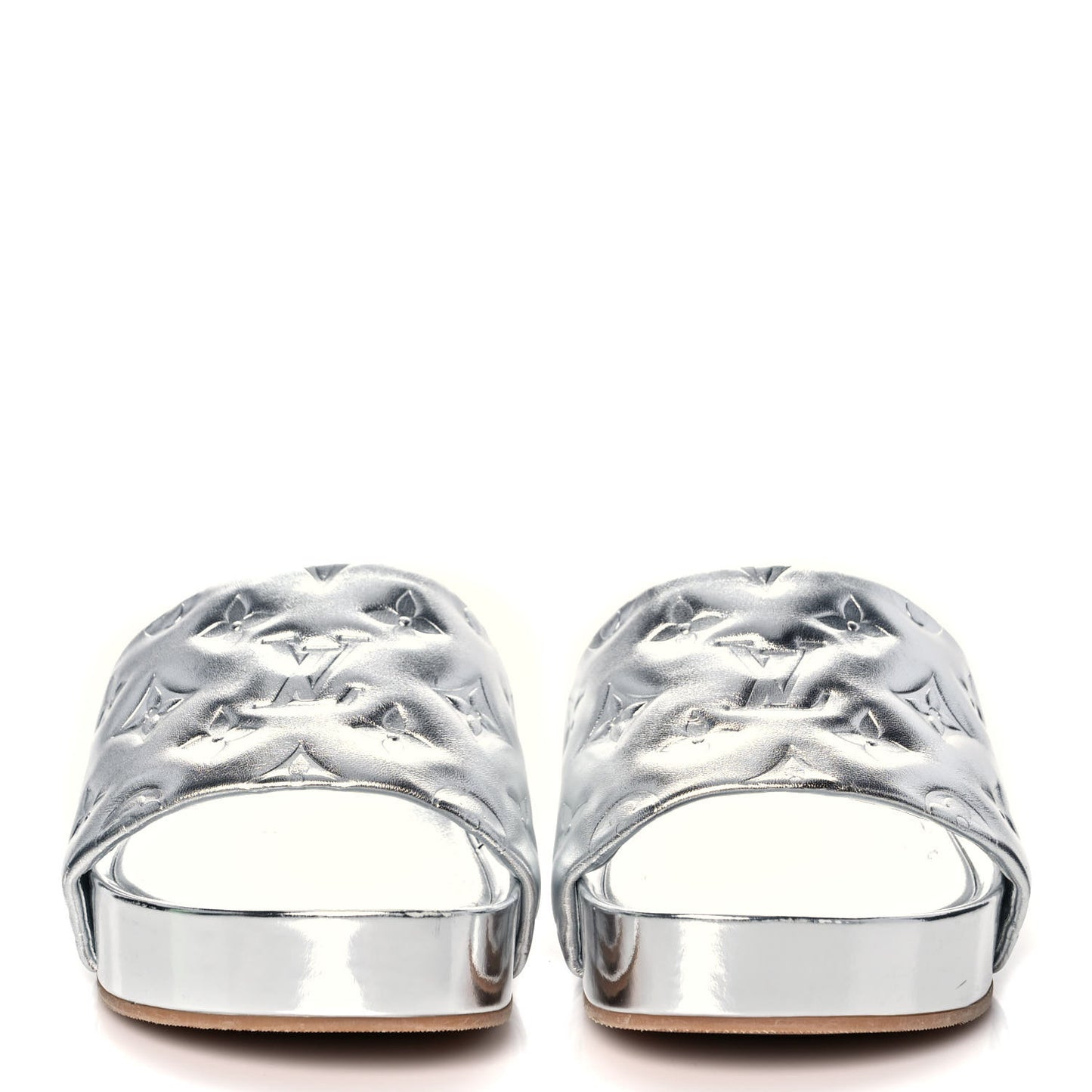 Metallic Lambskin Embossed Monogram Jumbo Flatform Mule Sandals 37 Silver