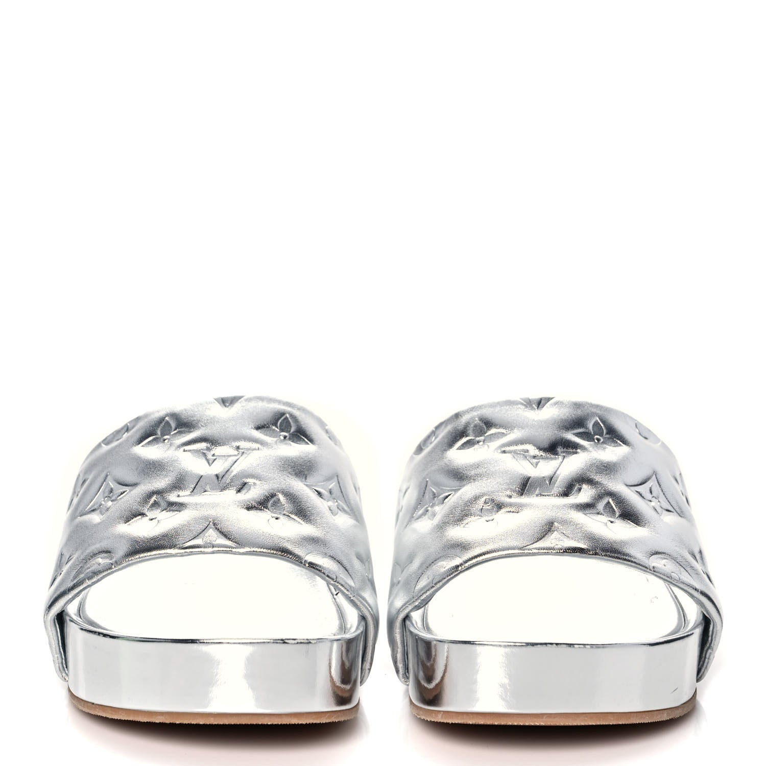 Louis Vuitton Metallic Lambskin Embossed Monogram Jumbo Flatform Mule Sandals 37 Silver 2 of 17