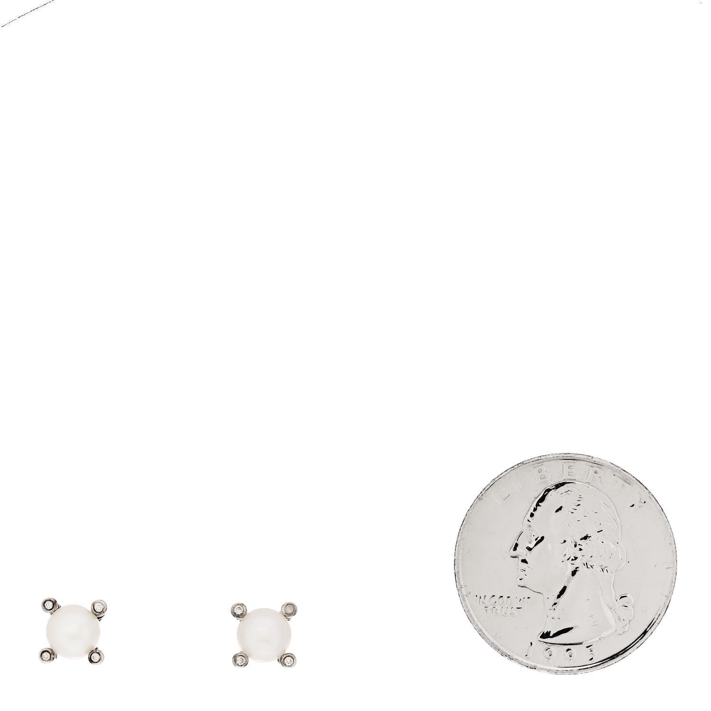 Sterling Silver Diamond Pearl 6-6.5mm Cable Stud Earrings