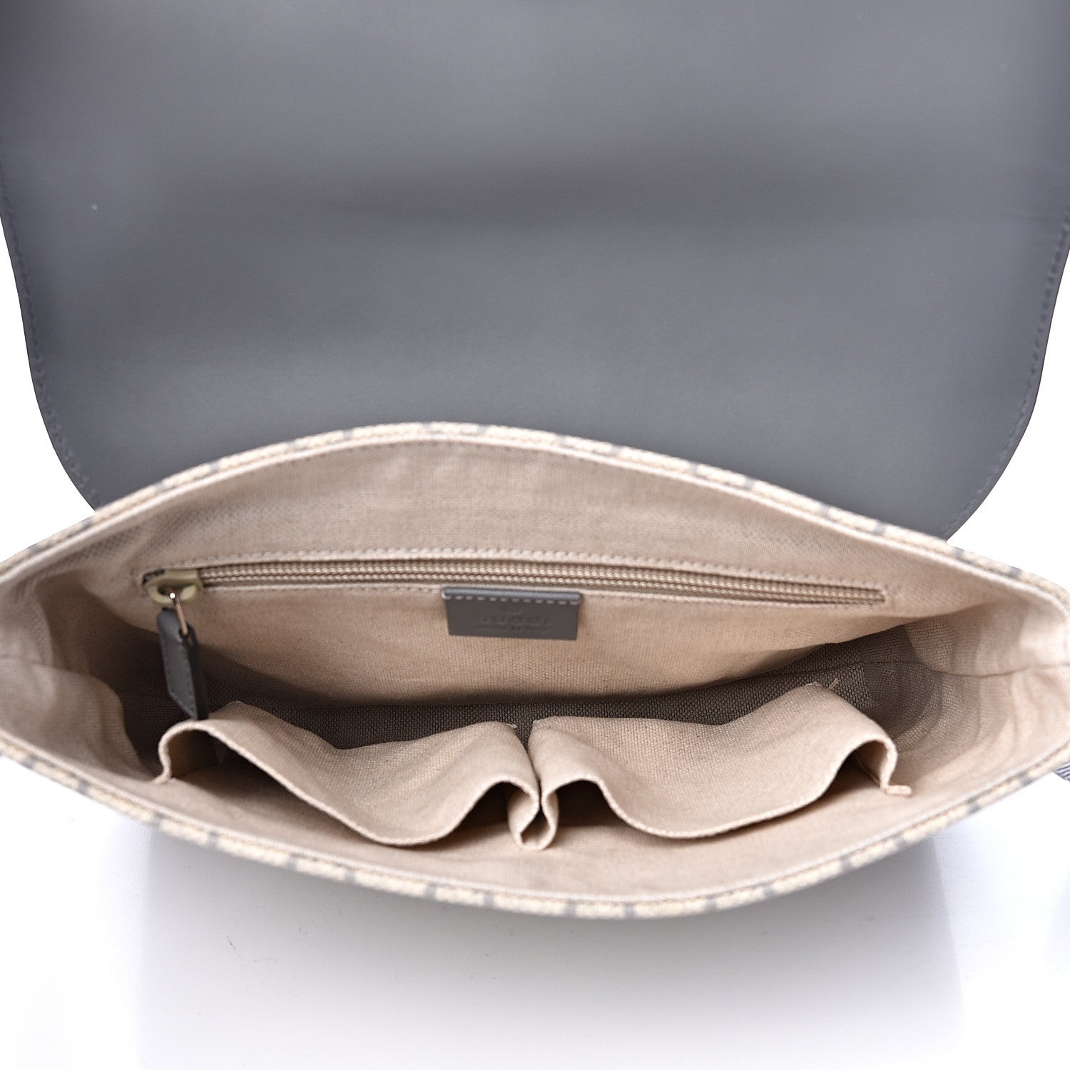 Gucci GG Supreme Monogram Selleria Calfskin Medium Satchel Messenger Bag Ecru Grigio 4 of 10