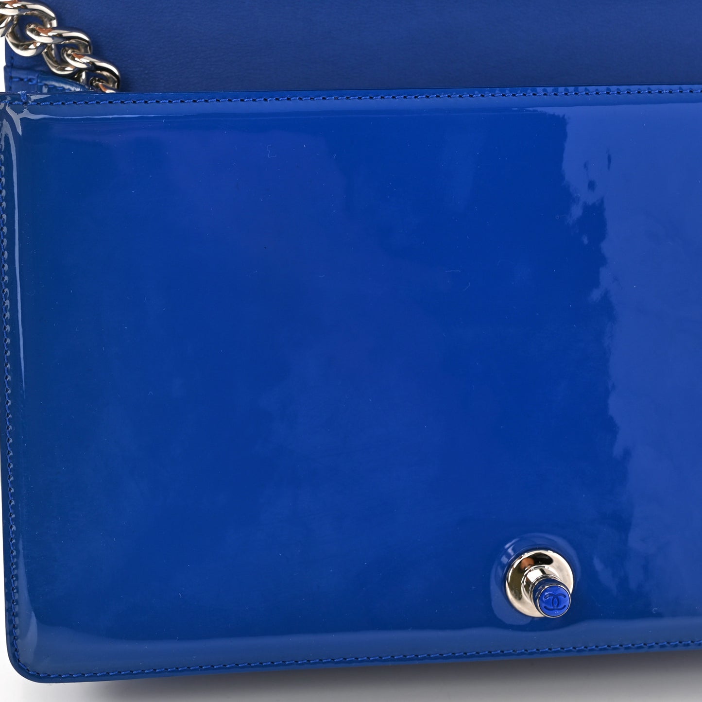Patent Calfskin Quilted New Medium Plexiglass Boy Flap Blue