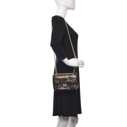 Chanel Calfskin Crocodile Embossed Graffiti 2.55 Mini Cocodile Reissue Flap Black Pink 2 of 11