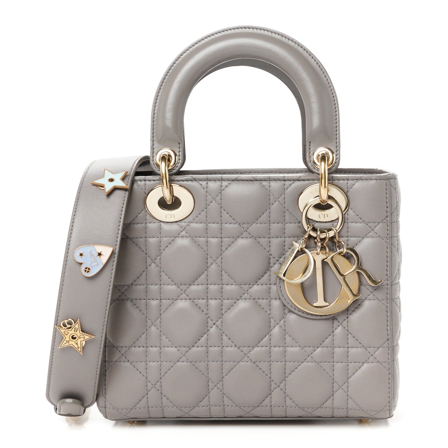 Lambskin Cannage Small Lucky Badges My Lady Dior Grey