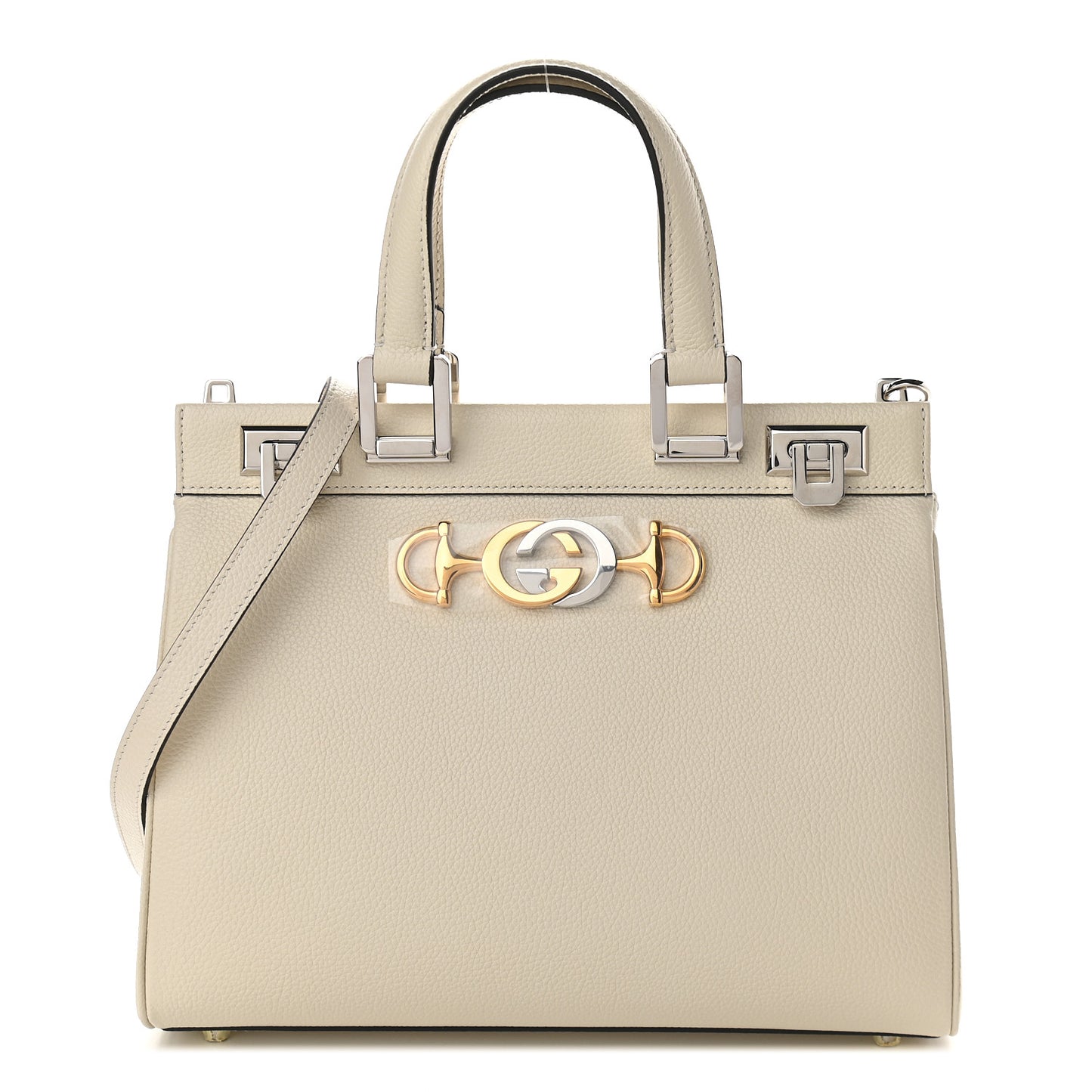 Grainy Calfskin Small Zumi Top Handle Bag Mystic White