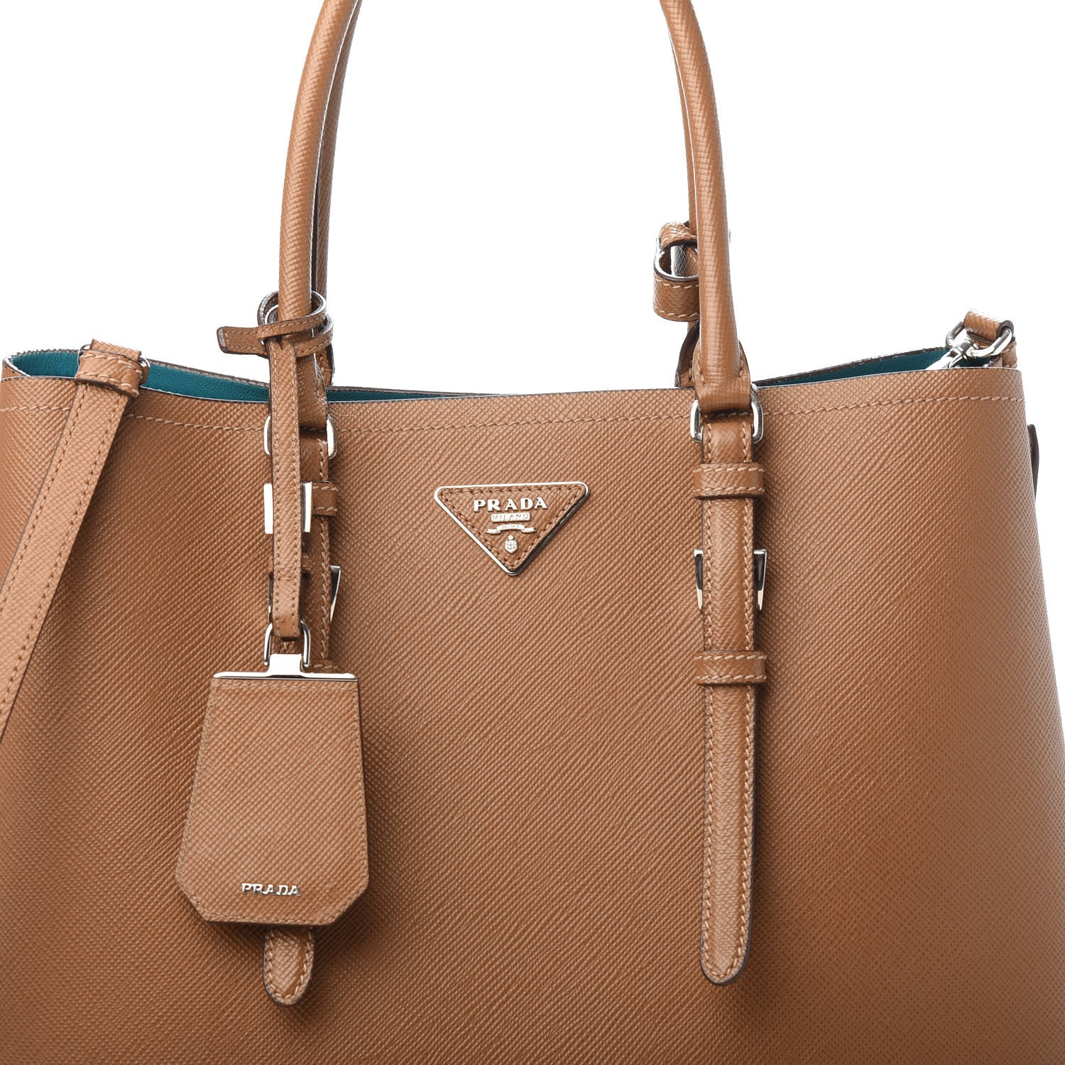 Prada Saffiano Cuir Medium Double Handle Tote Cannella Turchese 7 of 9