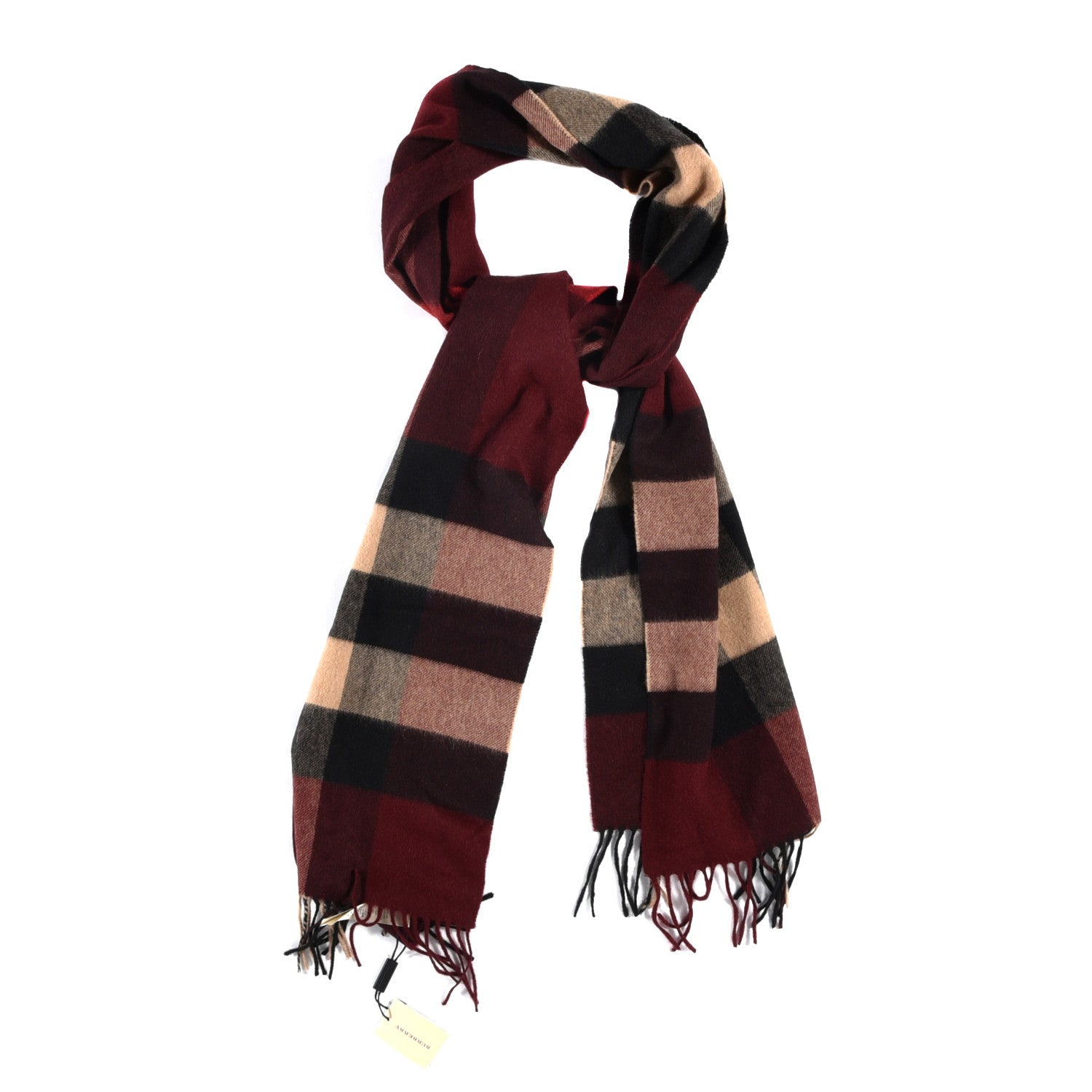 Burberry Cashmere Mega Check Fringe Scarf Claret 1 of 4