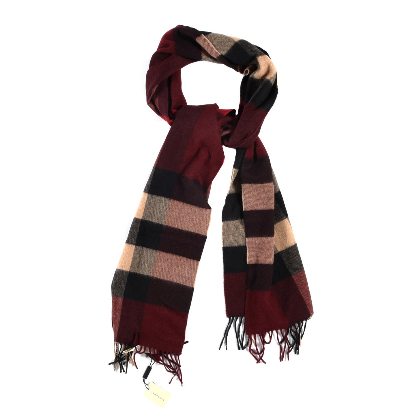 Cashmere Mega Check Fringe Scarf Claret