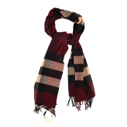 Burberry Cashmere Mega Check Fringe Scarf Claret 1 of 4
