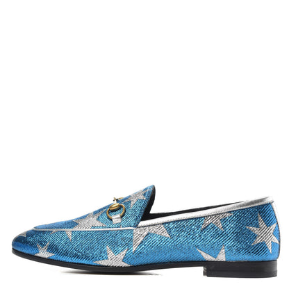 Gucci Lurex Calfskin Starry Sky Womens Jordaan Loafers 39 Bluette Silver 1 of 11
