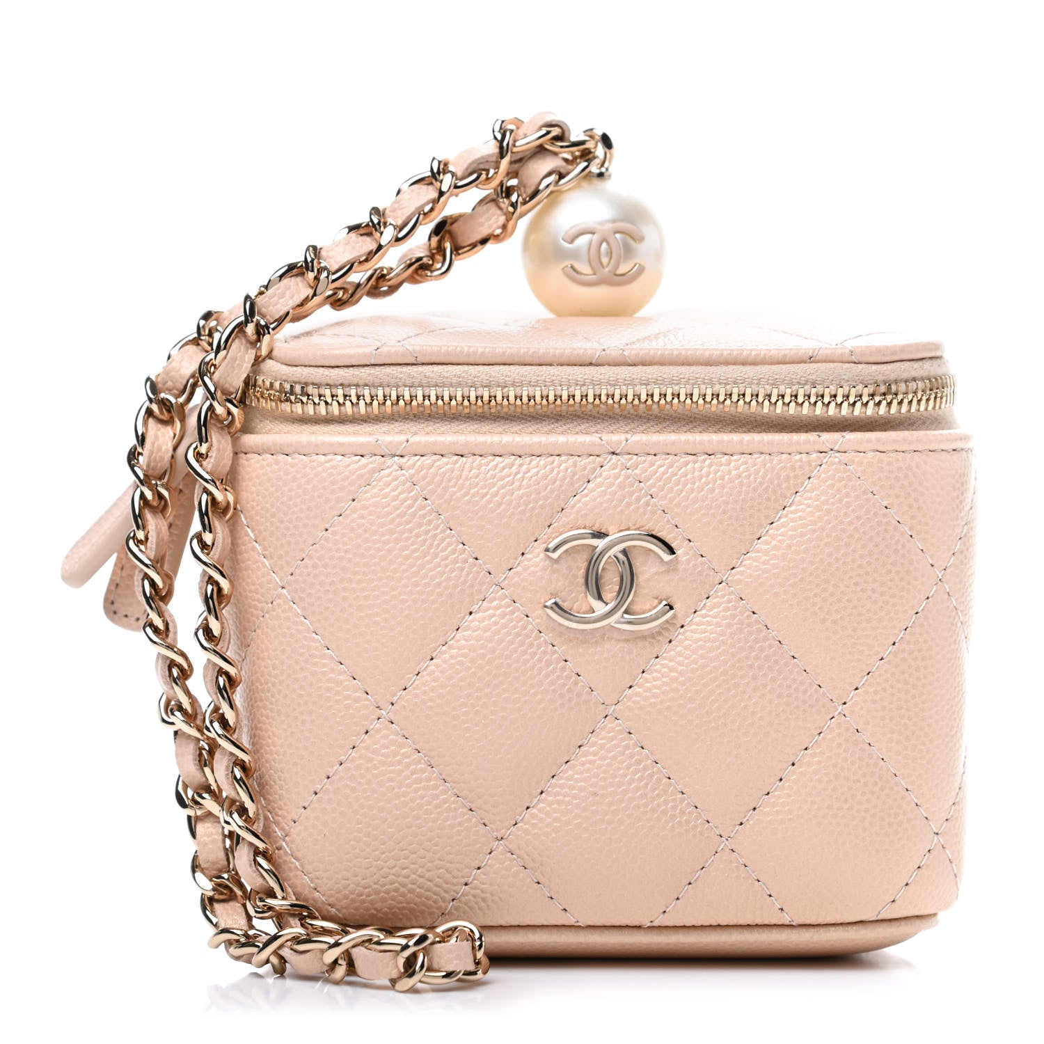 Chanel Iridescent Caviar Quilted Mini Pearl On Top Vanity Case With Chain Beige 1 of 10