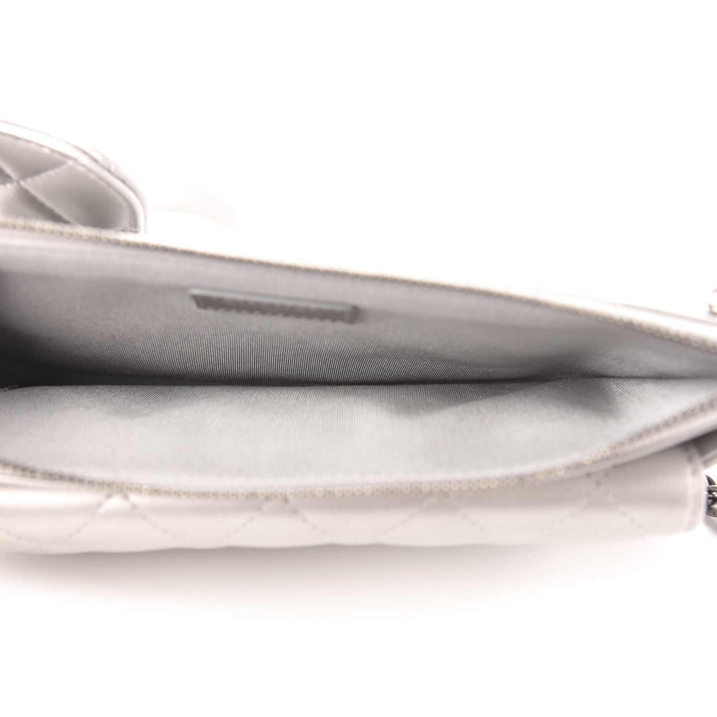 Metallic Lambskin Quilted Clutch With Chain Silver