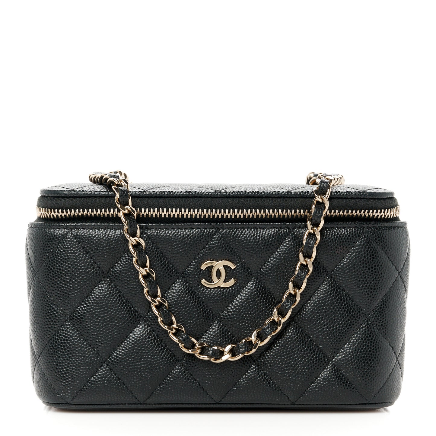 Caviar Quilted Small Vanity Case With Chain Black