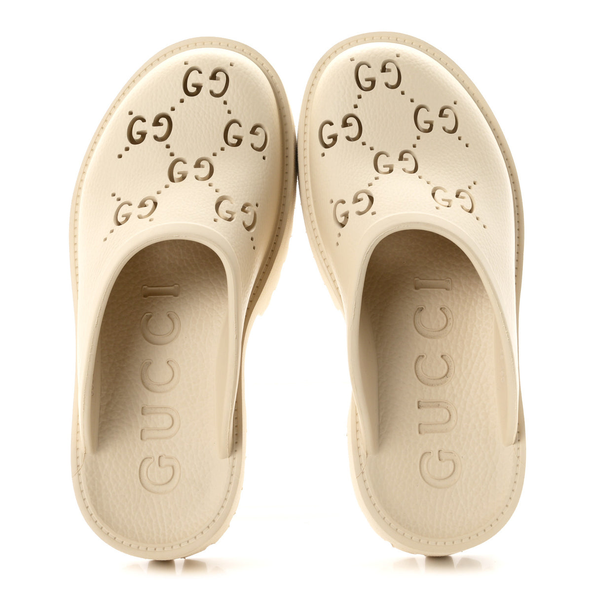 Rubber Monogram GG Go Through Platform Slide Clogs 38 Mystic White