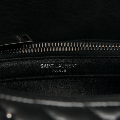 Saint Laurent Lambskin Matelasse Chevron Studded Monogram Medium College Bag Black 6 of 6