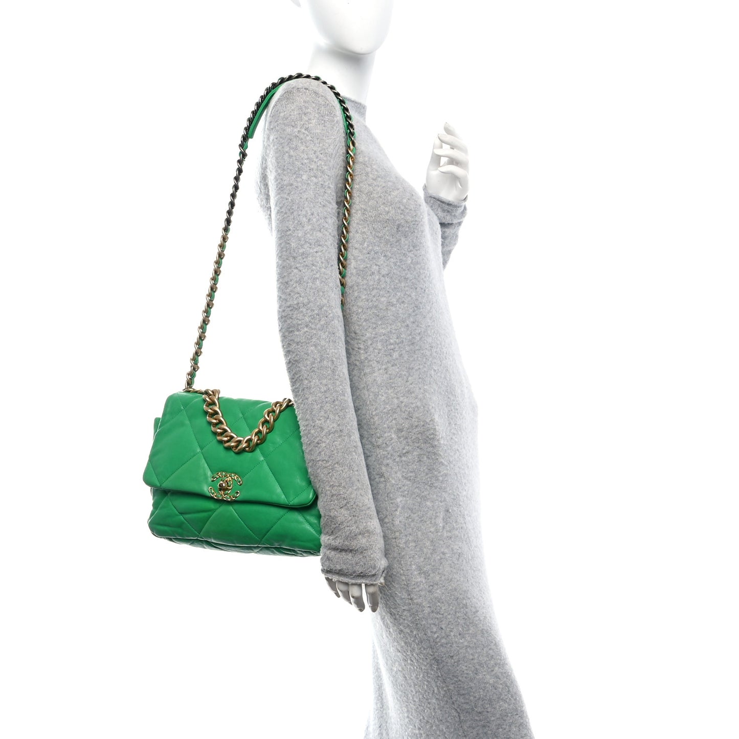 Lambskin Quilted Large Chanel 19 Flap Dark Green