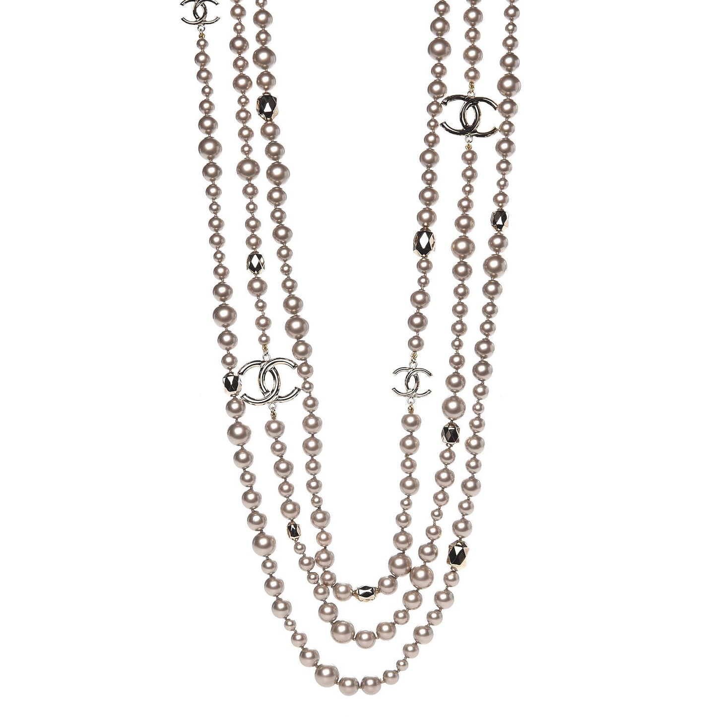 Resin Pearl Multi Strand CC Necklace Golden Pearly Beige
