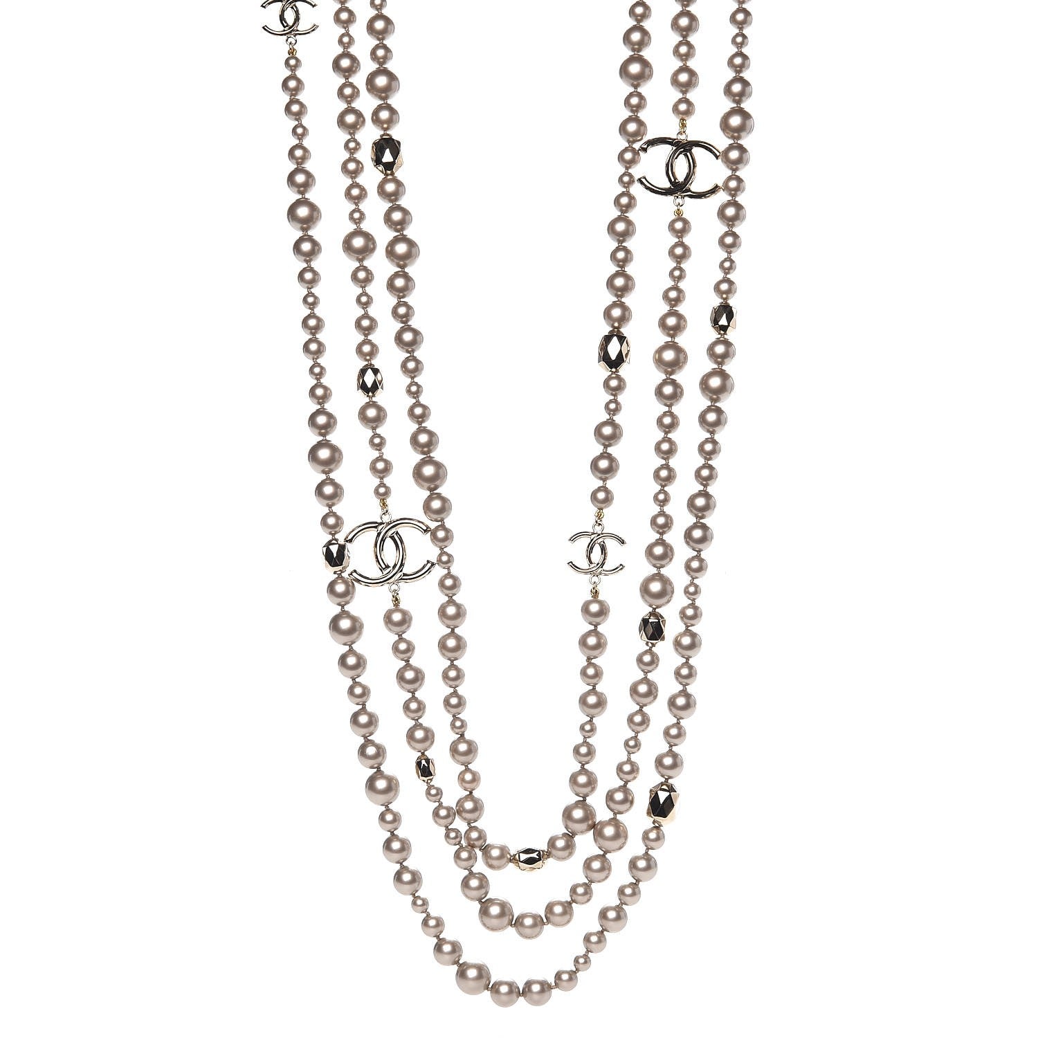 Chanel Resin Pearl Multi Strand CC Necklace Golden Pearly Beige 1 of 6