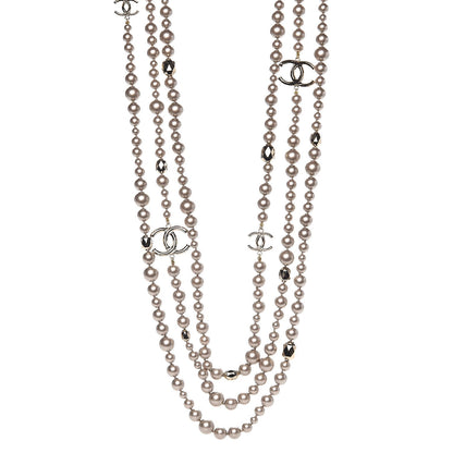 Chanel Resin Pearl Multi Strand CC Necklace Golden Pearly Beige 1 of 6