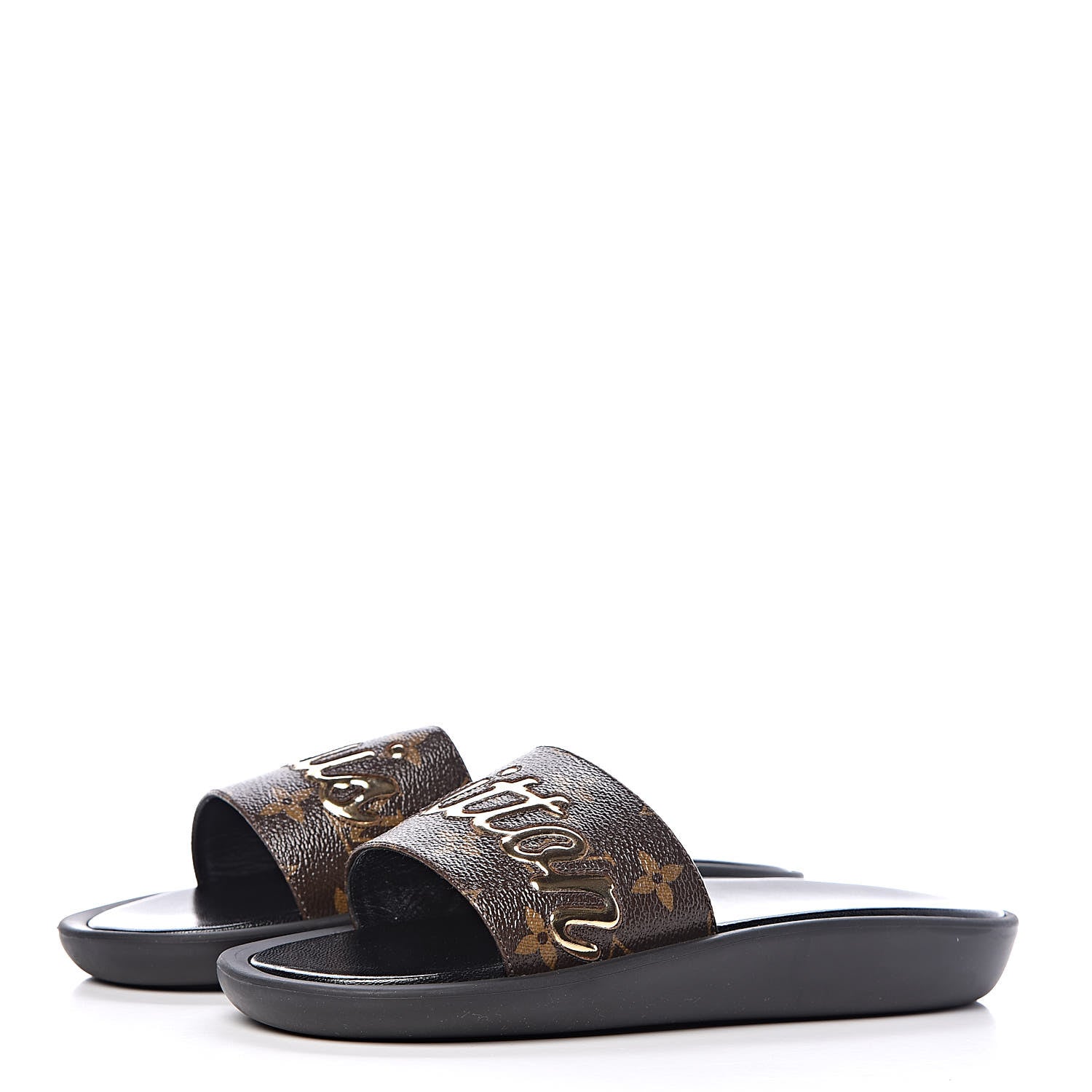 Louis Vuitton Metallic Calfskin Monogram Logo Sunbath Slide Sandals 38 3 of 9