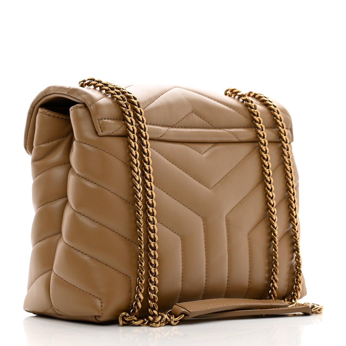 Calfskin Y Quilted Monogram Small Loulou Chain Satchel Dark Beige