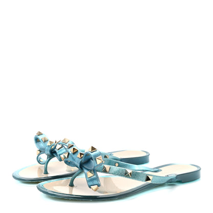 Valentino Garavani PVC Jelly Glitter Rockstud Bow Thong Sandals 36 Cerulean 4 of 8