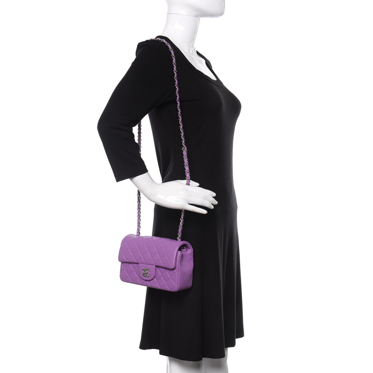 Lambskin Quilted Mini Rectangular Flap Purple