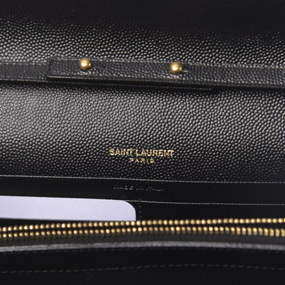 Saint Laurent Grain De Poudre Matelasse Chevron Tri-Metal Monogram Chain Wallet Black 6 of 11