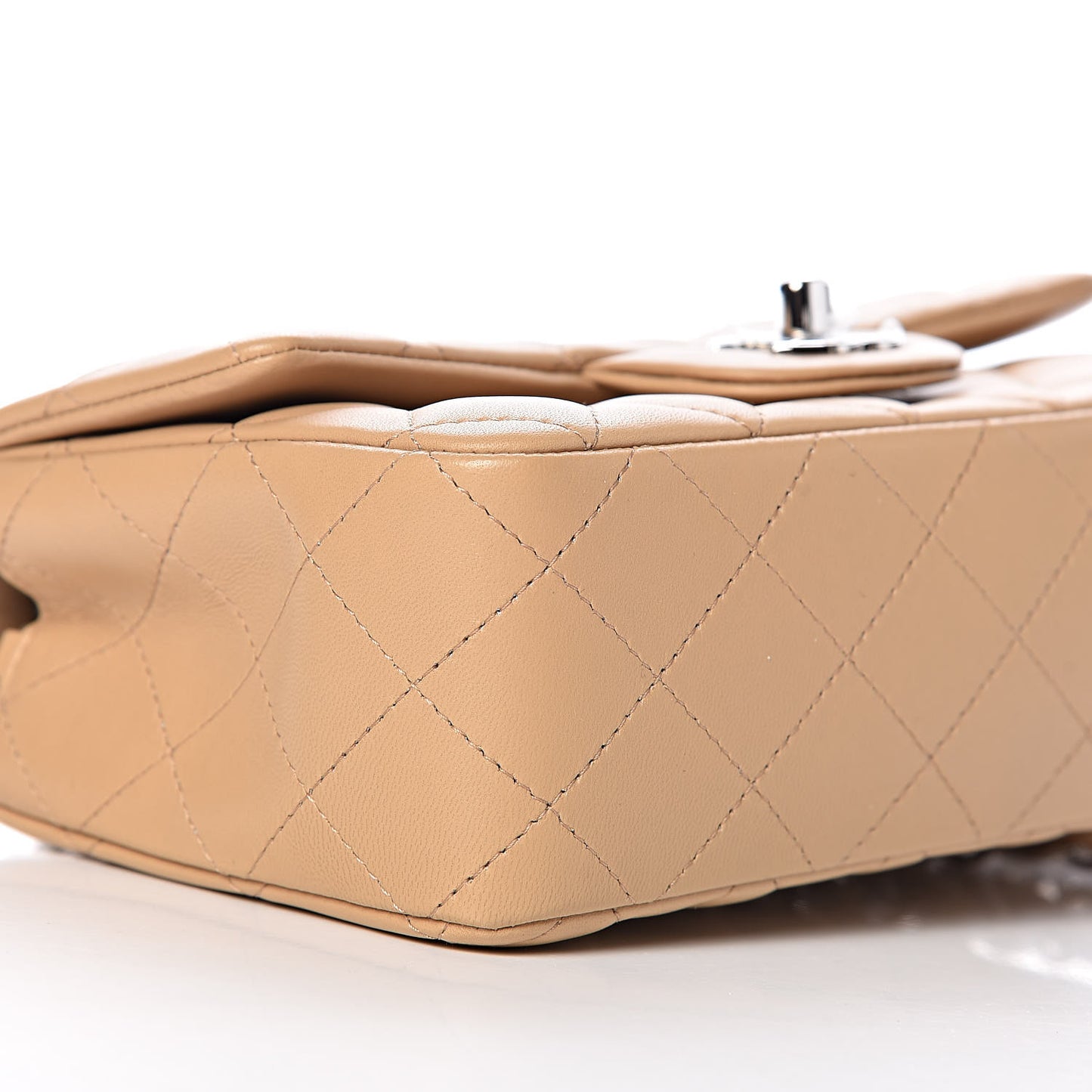 Lambskin Quilted Mini Rectangular Flap Beige