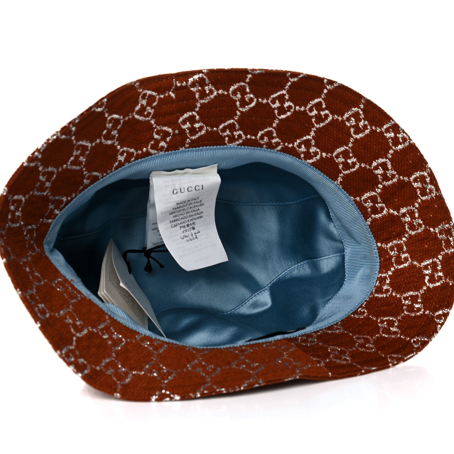 Canvas Lame GG Monogram Bucket Hat XS Burnt Orange Silver