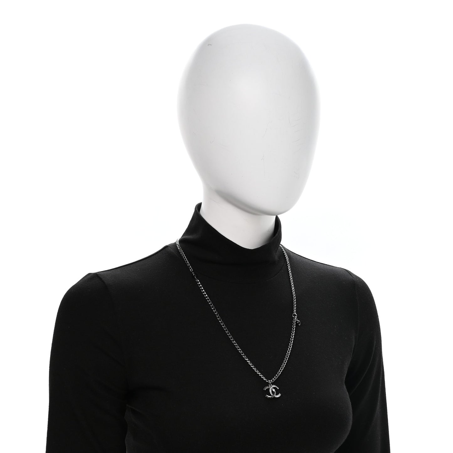 Crystal Textured CC Pendant Necklace Ruthenium