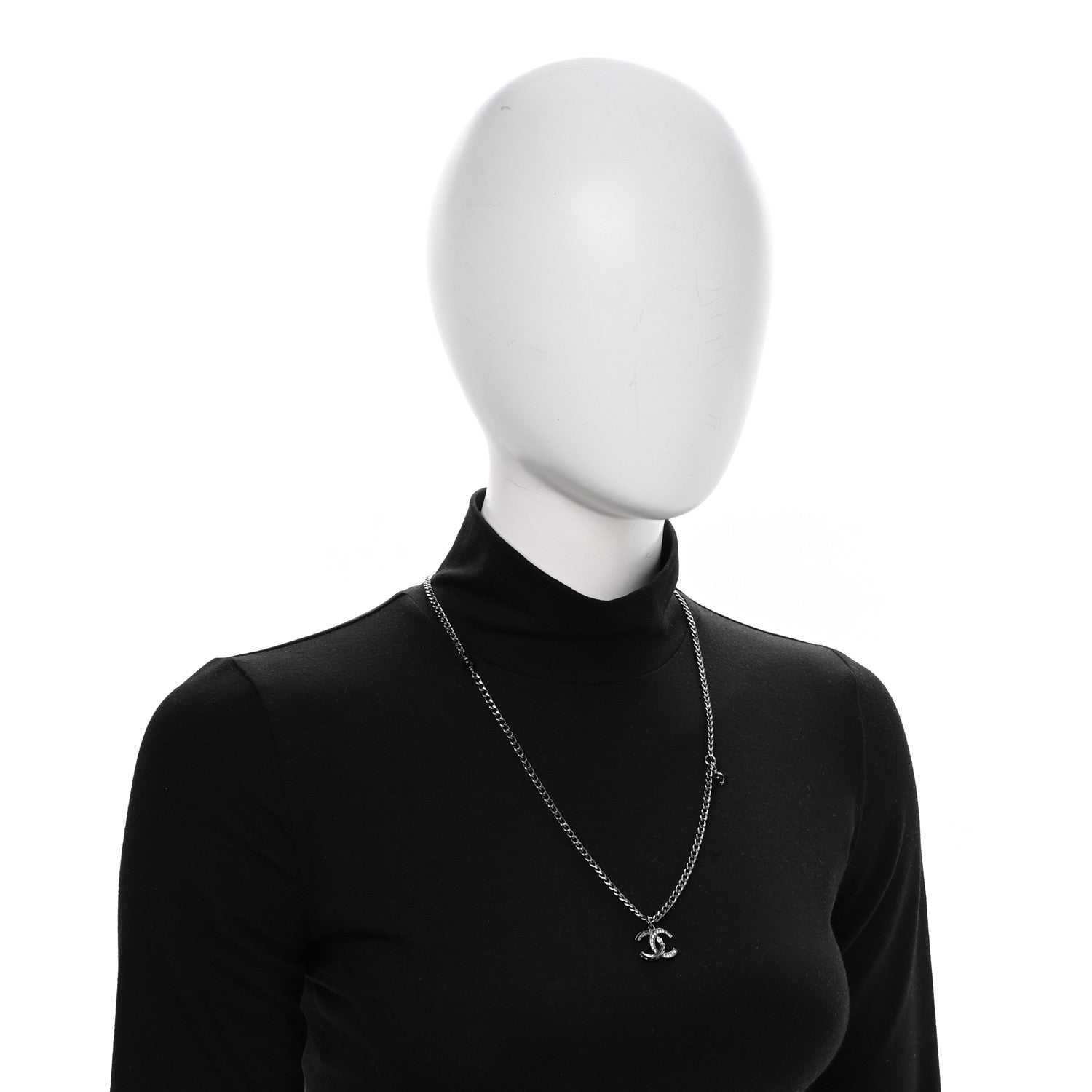 Chanel Crystal Textured CC Pendant Necklace Ruthenium 2 of 6