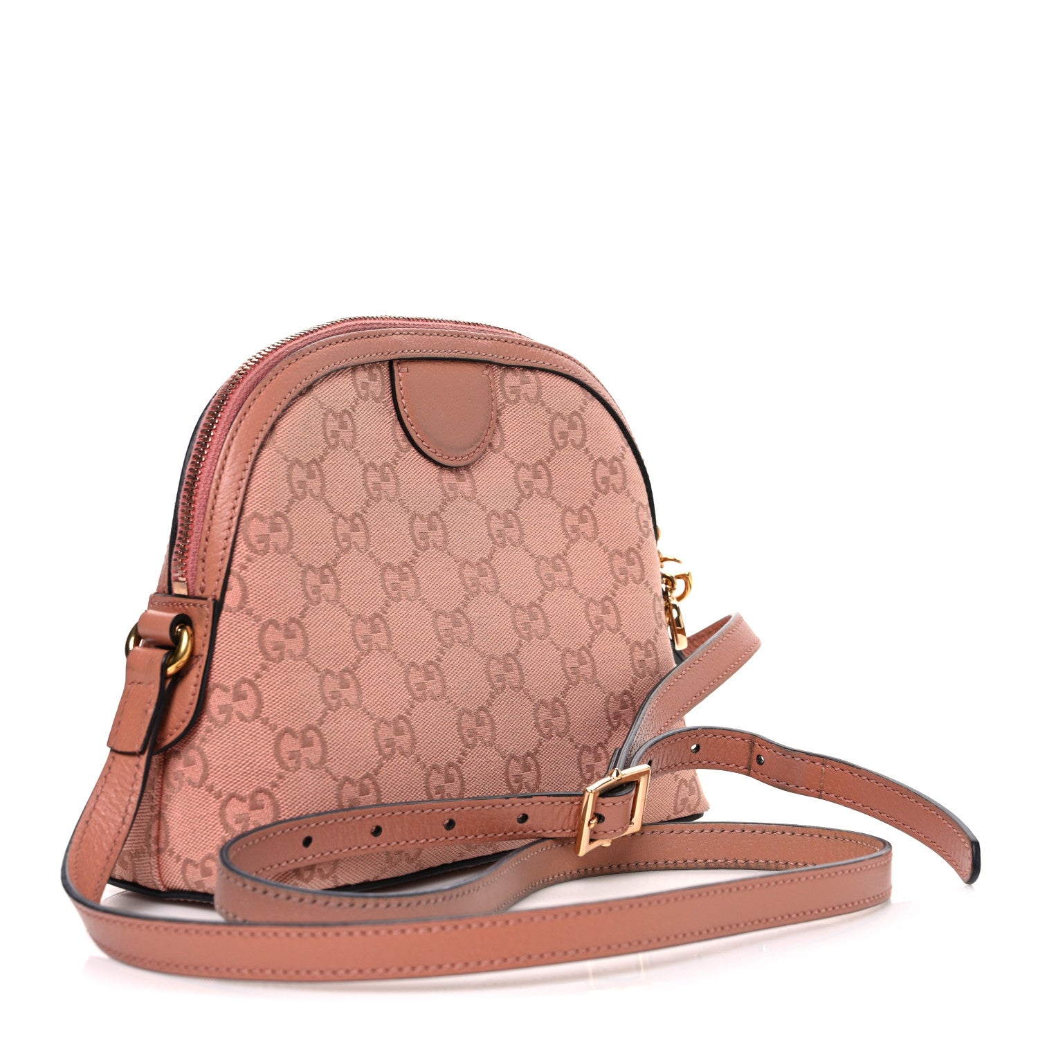 Gucci Monogram Textured Dollar Calfskin Small Ophidia Dome Shoulder Bag Cloche Rose Pink 3 of 12