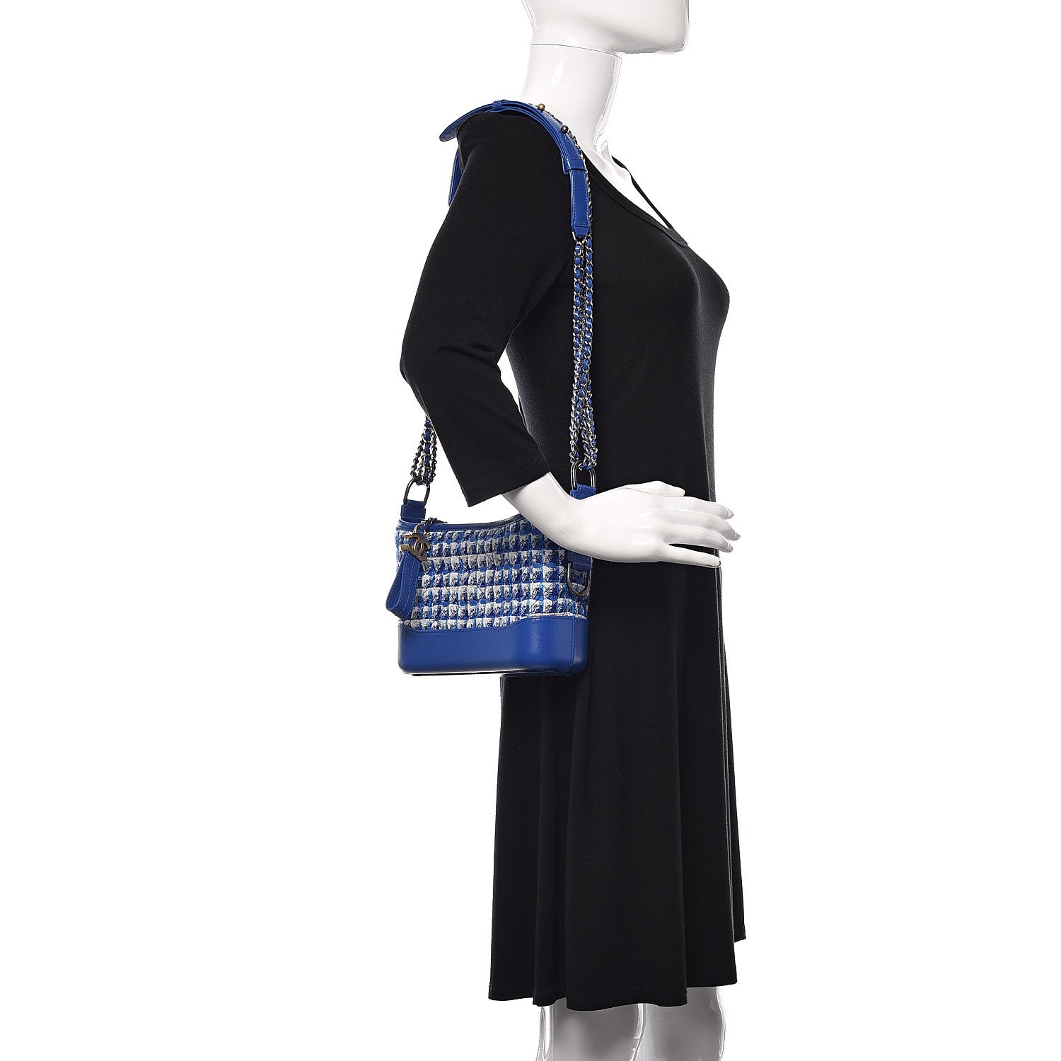 Chanel Tweed Calfskin Small Gabrielle Hobo Royal Blue 2 of 10