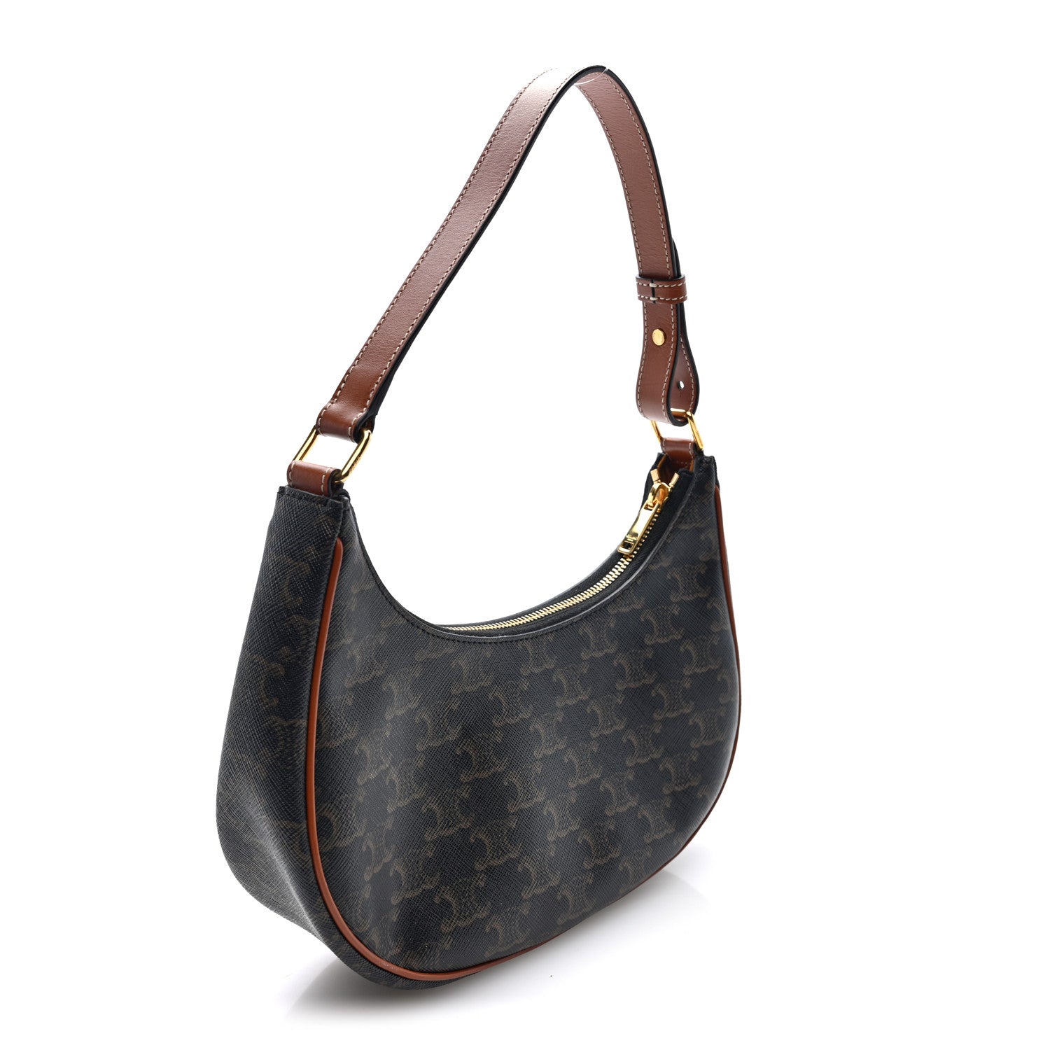 Celine Triomphe Canvas Calfskin Ava Shoulder Bag Tan 3 of 10