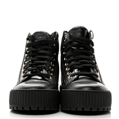 Chanel Aged Calfskin Lace Up Cap Toe Sneakers 38.5 Black White 2 of 9