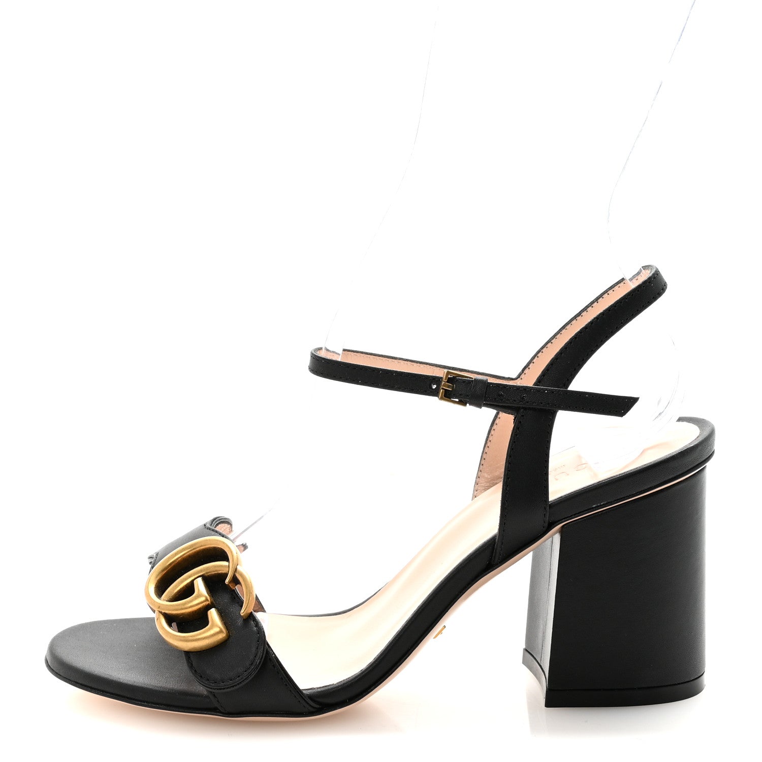 Gucci Lifford Calfskin GG Marmont Ankle Wrap 75mm Sandals 35 Black 1 of 9