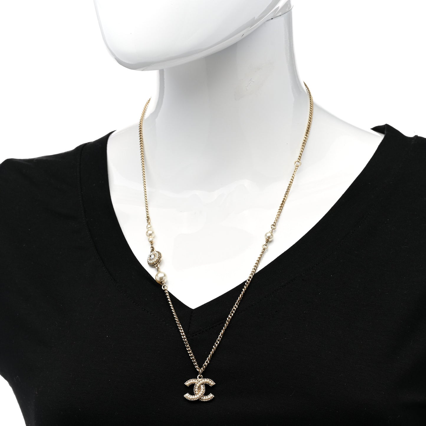 Pearl CC Pendant Necklace Gold