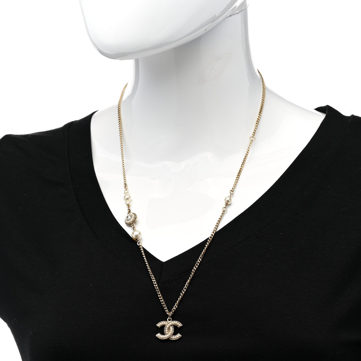 Chanel Pearl CC Pendant Necklace Gold 2 of 7