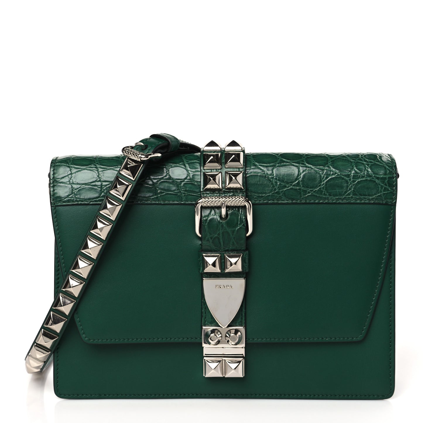 Saffiano City Calfskin Studded Small Elektra Shoulder Bag Green