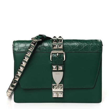 Prada Saffiano City Calfskin Studded Small Elektra Shoulder Bag Green 1 of 8